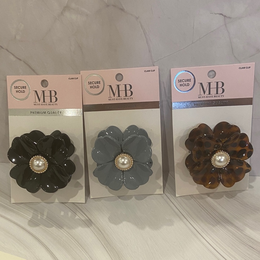 3 Set of Hair Claw Clip - Black, Gray, Brown